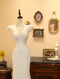 Vintage White Lace Satin Mermaid Wedding Dress HZ1022