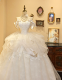Princess White Off-the-shoulder Lace Tulle A-line Floor-length Wedding Dress HZ1022