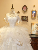 Princess White Off-the-shoulder Lace Tulle A-line Floor-length Wedding Dress HZ1022