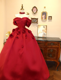 Beautiful red satin one-shoulder A-line floor-length wedding dress HZ1022