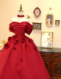 Beautiful red satin one-shoulder A-line floor-length wedding dress HZ1022
