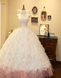 Sweet Princess Tube Top White Flower A-Line Floor-Length Wedding Dress HZ1022