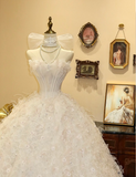 Sweet Princess Tube Top White Flower A-Line Floor-Length Wedding Dress HZ1022