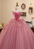 Sweet girl cherry pink tube top flower A-line wedding dress HZ1022