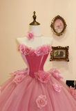 Sweet girl cherry pink tube top flower A-line wedding dress HZ1022
