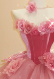 Sweet girl cherry pink tube top flower A-line wedding dress HZ1022