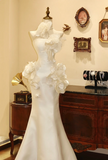 White Moonlight Satin Fishtail Flower Mermaid Wedding Dress HZ1022
