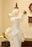 White Moonlight Satin Fishtail Flower Mermaid Wedding Dress HZ1022