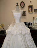 Retro Elegant Satin Irregular Pleated Strapless Floor-Length Wedding Dress HZ1022