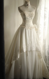 Retro palace irregular white satin beaded tube top wedding dress HZ1022