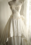 Retro palace irregular white satin beaded tube top wedding dress HZ1022