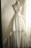 Retro palace irregular white satin beaded tube top wedding dress HZ1022