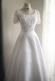 Vintage Square Neck Short Sleeve Satin Elegant Floor-Length Wedding Dress HZ1022