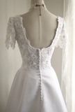 Vintage Square Neck Short Sleeve Satin Elegant Floor-Length Wedding Dress HZ1022