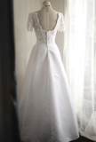 Vintage Square Neck Short Sleeve Satin Elegant Floor-Length Wedding Dress HZ1022