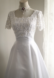 Vintage Square Neck Short Sleeve Satin Elegant Floor-Length Wedding Dress HZ1022