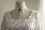 Vintage Square Neck Short Sleeve Satin Elegant Floor-Length Wedding Dress HZ1022