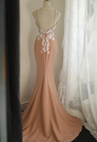 Elegant Pink Slim Fit Fishtail Satin Princess Wedding Dress HZ1022