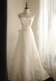 Simple Satin Bowknot Tube Top Retro A-Line Princess Floor-Length Wedding Dress HZ1022