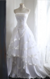 Retro Palace Princess Tube Top Irregular Layered Lace A-Line Wedding Dress HZ1022