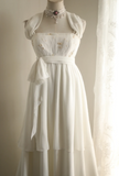 Simple halterneck Roman chiffon flowing wedding dress HZ1022