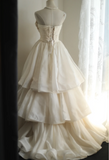Champagne Color Sweetheart Neck Floral A-Line Layered Floor-Length Wedding Dress HZ1022