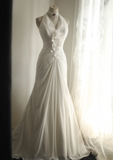 Roman Style Halter Neck Chiffon Fishtail A-Line Wedding Dress HZ1022
