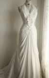 Roman Style Halter Neck Chiffon Fishtail A-Line Wedding Dress HZ1022