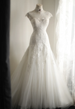 Royal Lace Tulle Splicing Off Shoulder Mermaid Wedding Dress HZ1022