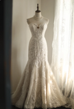 Vintage Lace Mesh Splicing Heart-Shaped Neck Mermaid Princess Wedding Dress HZ1022