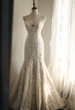 Vintage Lace Mesh Splicing Heart-Shaped Neck Mermaid Princess Wedding Dress HZ1022