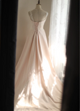 Light pink polka dot lace satin stitching A-line princess wedding dress HZ1022