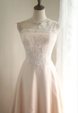 Light pink polka dot lace satin stitching A-line princess wedding dress HZ1022