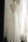 Vintage French Turtleneck Long Sleeve Chiffon Mesh Splicing Elegant Floor-Length Wedding Dress HZ1022