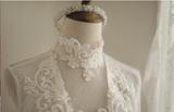 Vintage French Turtleneck Long Sleeve Chiffon Mesh Splicing Elegant Floor-Length Wedding Dress HZ1022