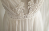 Vintage French Turtleneck Long Sleeve Chiffon Mesh Splicing Elegant Floor-Length Wedding Dress HZ1022