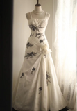Retro Palace Irregular Satin Beaded Strap Wedding Dress HZ1022