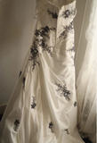 Retro Palace Irregular Satin Beaded Strap Wedding Dress HZ1022