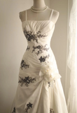 Retro Palace Irregular Satin Beaded Strap Wedding Dress HZ1022