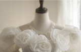Princess Puff Sleeves Pleated Handmade Flower Tulle A-Line Wedding Dress HZ1022