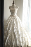 Vintage Satin Hollow Hand-beaded Strapless A-Line Wedding Dress HZ1022