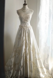 Vintage Satin Hollow Hand-beaded Strapless A-Line Wedding Dress HZ1022