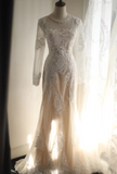 Long Sleeve French Court Round Neck Lace Mermaid Wedding Dress HZ1022