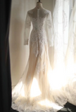 Long Sleeve French Court Round Neck Lace Mermaid Wedding Dress HZ1022