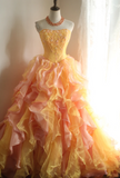 Special Orange Flower Beaded Layered Ruffle Edge A-Line Wedding Dress HZ1022