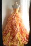 Special Orange Flower Beaded Layered Ruffle Edge A-Line Wedding Dress HZ1022
