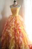 Special Orange Flower Beaded Layered Ruffle Edge A-Line Wedding Dress HZ1022