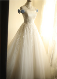 Simple One Shoulder Satin Mesh Splicing A-Line Floor-Length Wedding Dress HZ1022