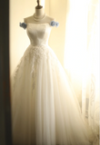 Simple One Shoulder Satin Mesh Splicing A-Line Floor-Length Wedding Dress HZ1022