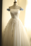 Simple One Shoulder Satin Mesh Splicing A-Line Floor-Length Wedding Dress HZ1022